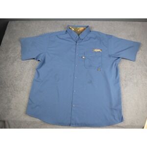 Columbia PHG Mens Short Sleeve Fishing Shirt Blue Camo Trim Vented XL Polyester